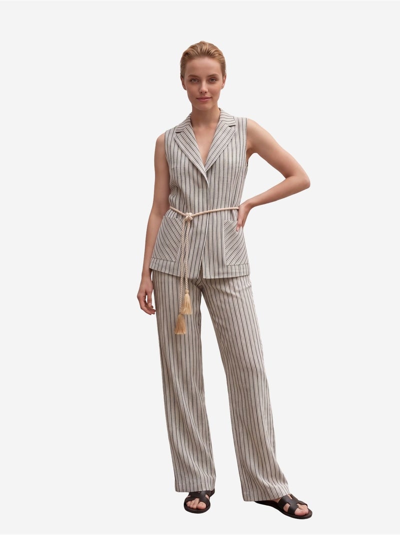 Set con gilet a righe con collo a scialle e pantaloni a gamba ampia my fashion Beige chiaro - Kiabi