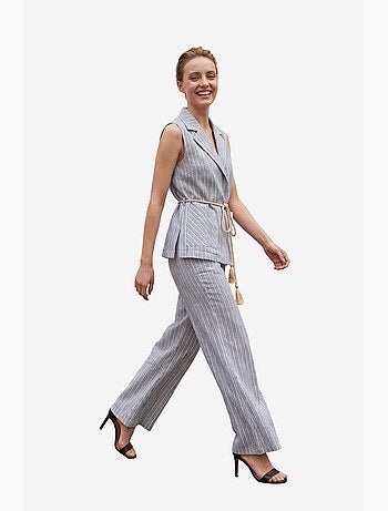 Set con gilet a righe con collo a scialle e pantaloni a gamba ampia my fashion