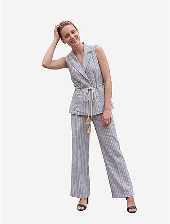 Set con gilet a righe con collo a scialle e pantaloni a gamba ampia my fashion