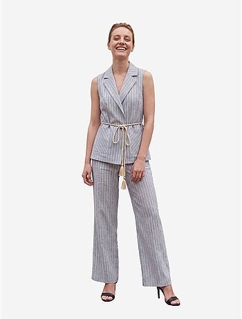 Set con gilet a righe con collo a scialle e pantaloni a gamba ampia my fashion