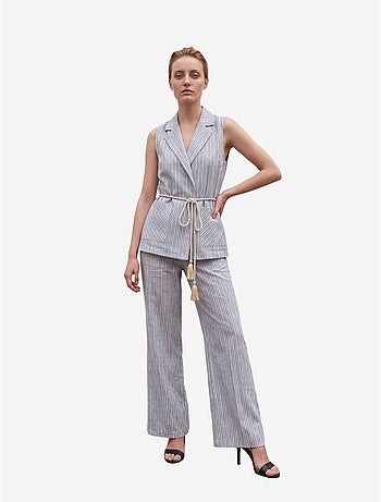Set con gilet a righe con collo a scialle e pantaloni a gamba ampia my fashion