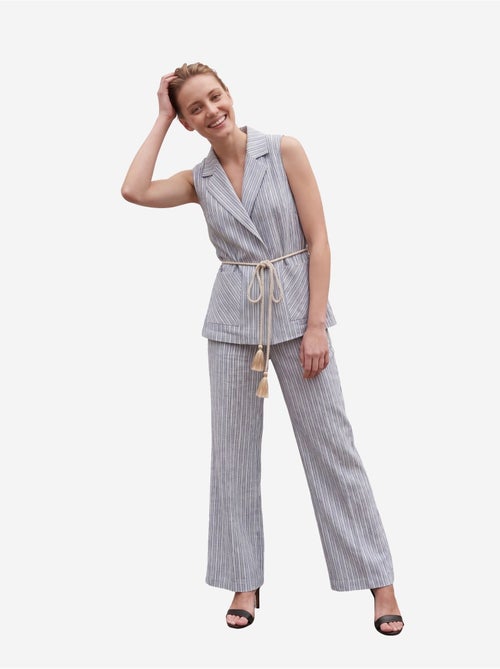 Set con gilet a righe con collo a scialle e pantaloni a gamba ampia my fashion - Kiabi Set con gilet a righe con collo a scialle e pantaloni a gamba ampia my fashion - Kiabi