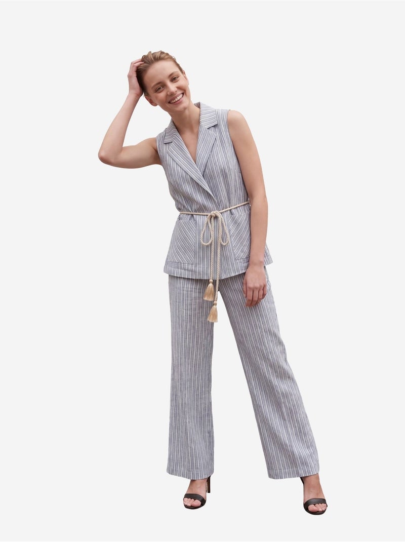Set con gilet a righe con collo a scialle e pantaloni a gamba ampia my fashion Blu cielo - Kiabi