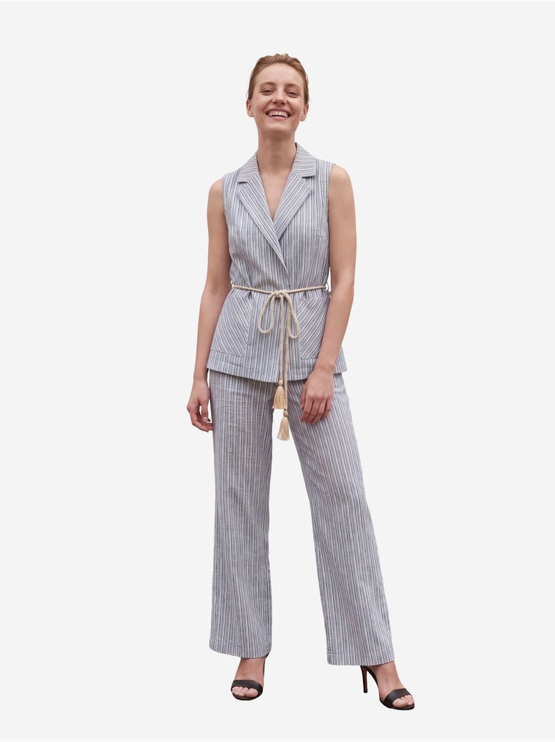 Set con gilet a righe con collo a scialle e pantaloni a gamba ampia my fashion Blu cielo - Kiabi