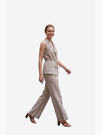 Set con gilet a righe con collo a scialle e pantaloni a gamba ampia my fashion