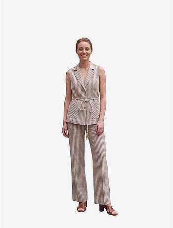 Set con gilet a righe con collo a scialle e pantaloni a gamba ampia my fashion