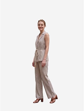 Set con gilet a righe con collo a scialle e pantaloni a gamba ampia my fashion