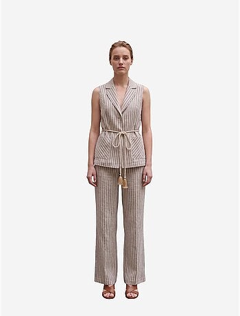 Set con gilet a righe con collo a scialle e pantaloni a gamba ampia my fashion