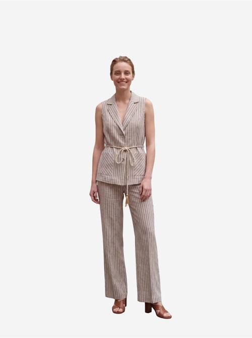 Set con gilet a righe con collo a scialle e pantaloni a gamba ampia my fashion - Kiabi Set con gilet a righe con collo a scialle e pantaloni a gamba ampia my fashion - Kiabi