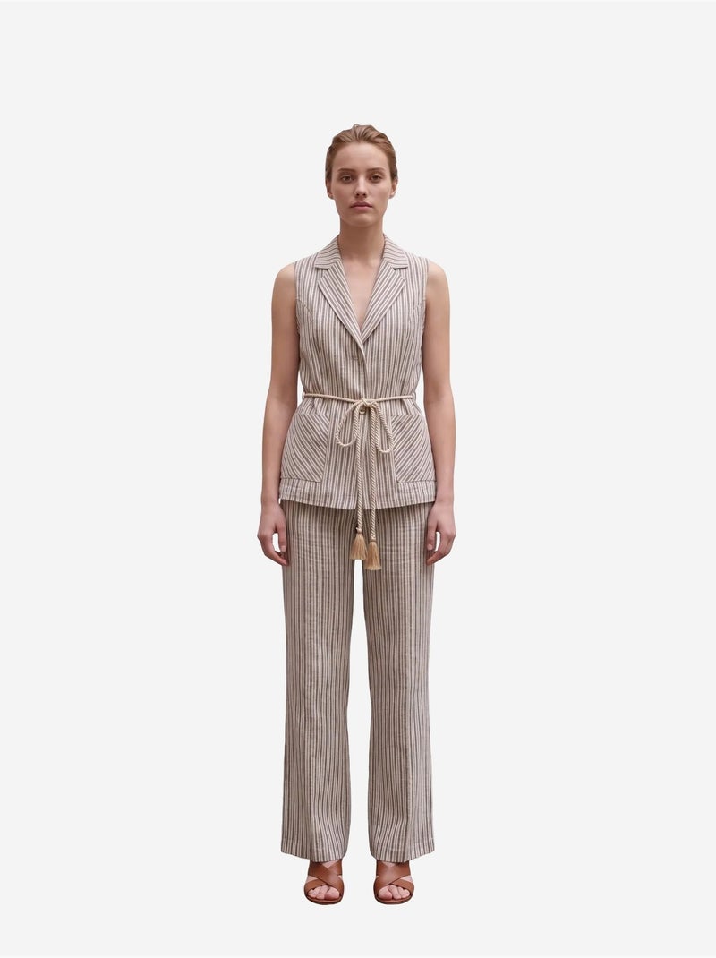 Set con gilet a righe con collo a scialle e pantaloni a gamba ampia my fashion Sabbia - Kiabi