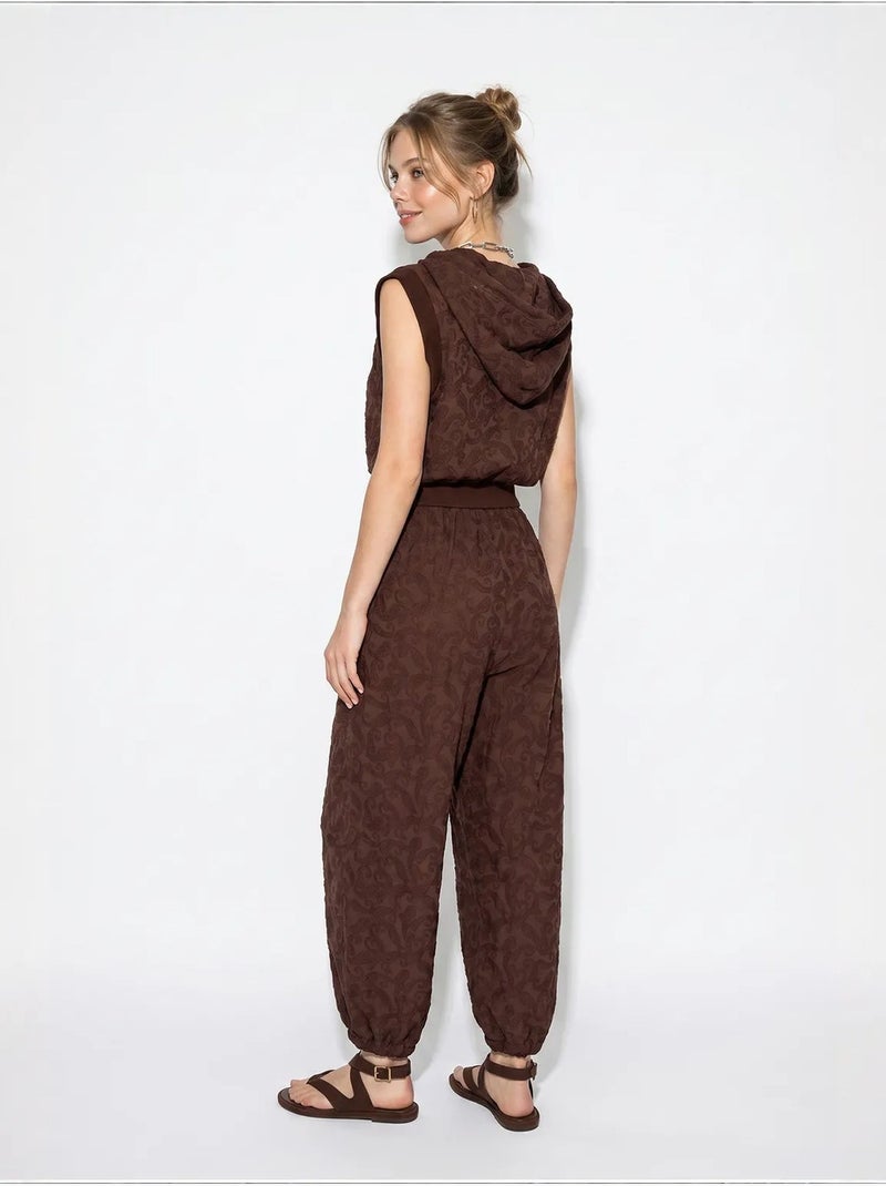 Set con gilet con cappuccio a motivo e pantaloni a gamba ampia lucci Marrone scuro - Kiabi