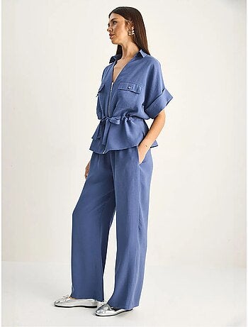 Set con gilet e pantaloni a gamba larga in popeline di cotone lucci