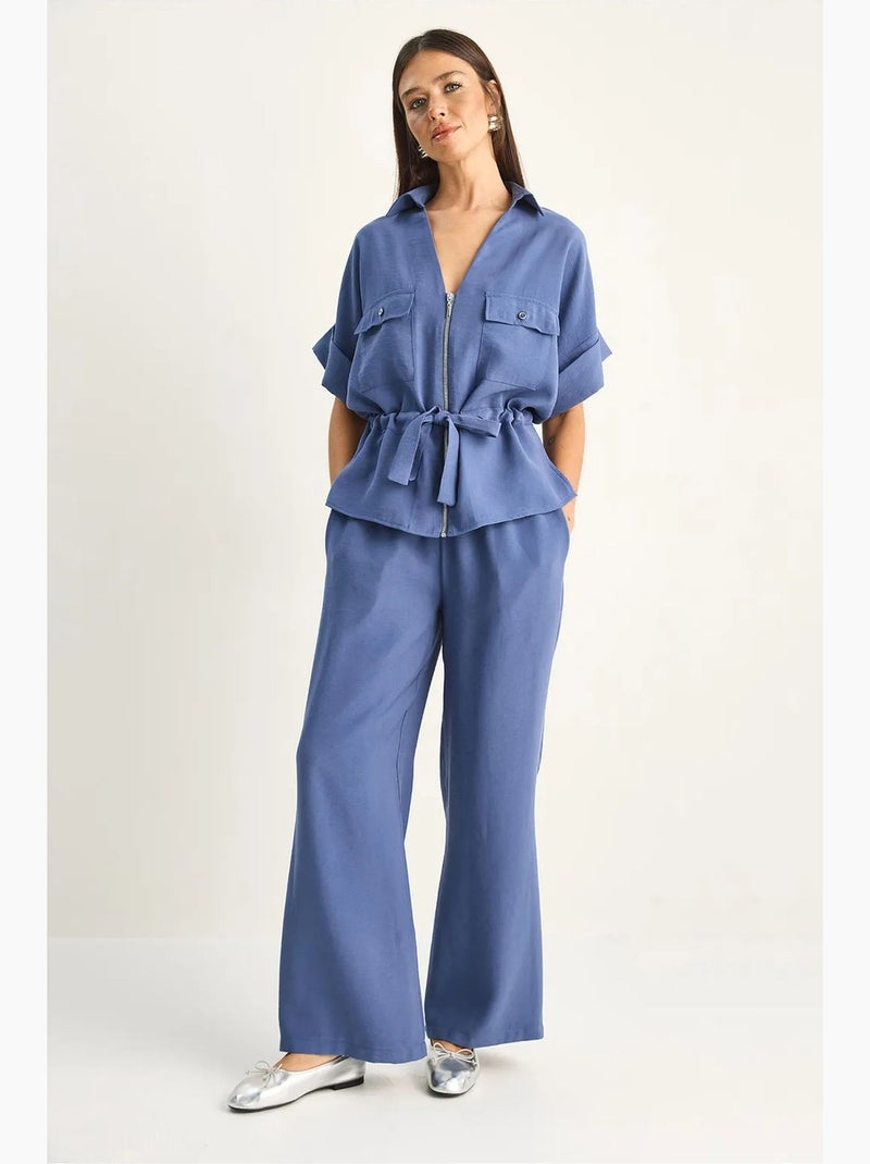 Set con gilet e pantaloni a gamba larga in popeline di cotone lucci Blu - Kiabi