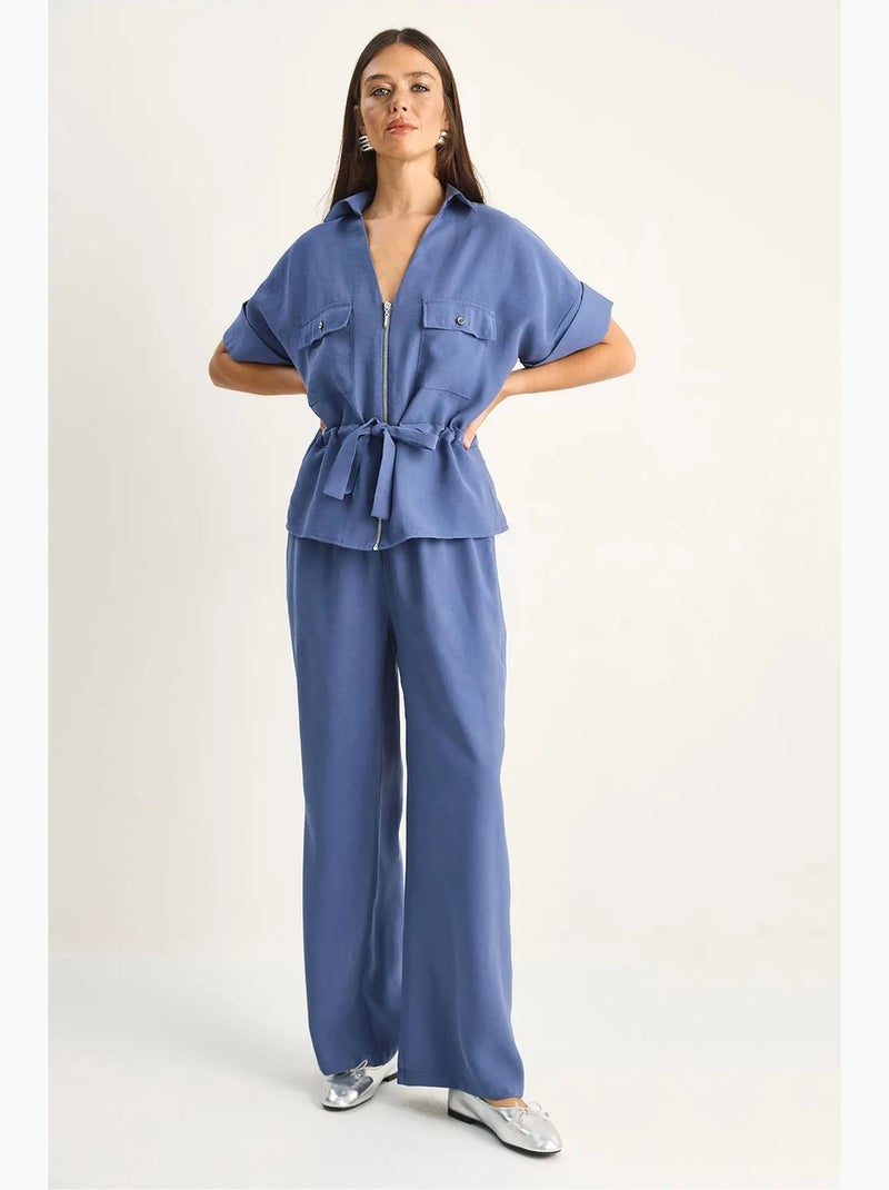Set con gilet e pantaloni a gamba larga in popeline di cotone lucci Blu - Kiabi