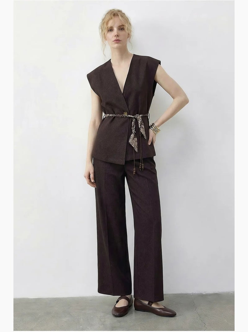 Set con gilet scollo a v con cintura e pantaloni a gamba ampia lucci Marrone cioccolato - Kiabi
