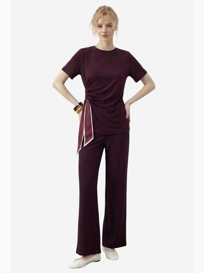 Set con t-shirt girocollo e pantaloni a gamba ampia lucci Rosso bordeaux - Kiabi
