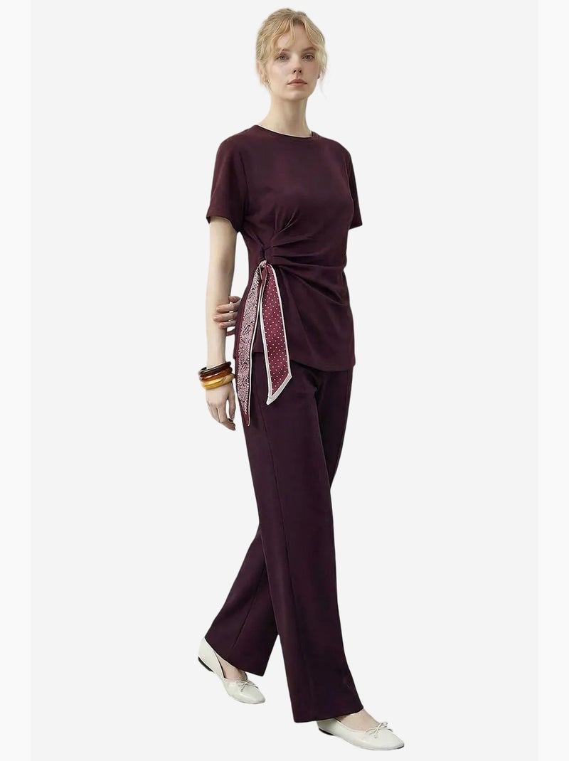 Set con t-shirt girocollo e pantaloni a gamba ampia lucci Rosso bordeaux - Kiabi