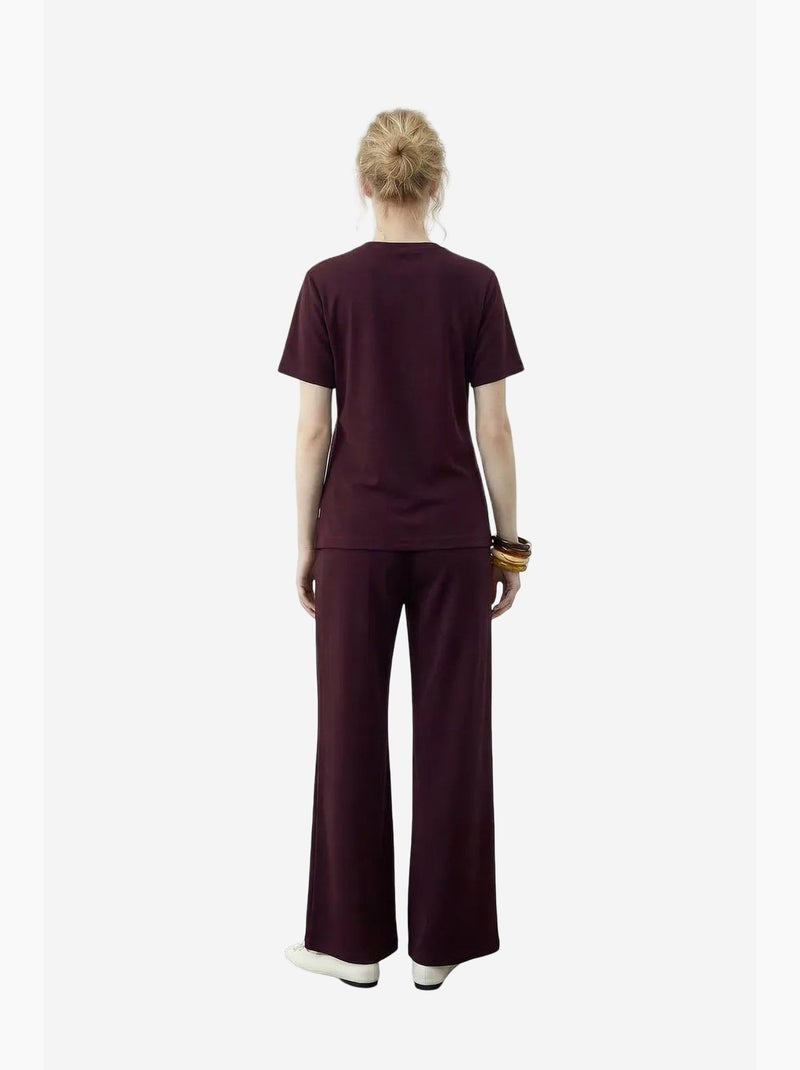 Set con t-shirt girocollo e pantaloni a gamba ampia lucci Rosso bordeaux - Kiabi