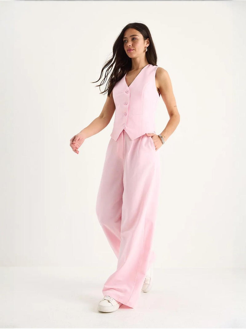 Set coord a due pezzi con gilet con scollo a v e pantaloni a gamba ampia lucci Rosa - Kiabi