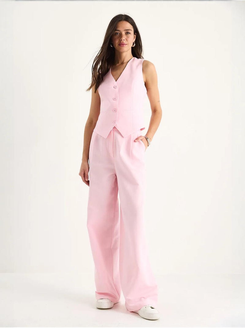 Set coord a due pezzi con gilet con scollo a v e pantaloni a gamba ampia lucci Rosa - Kiabi