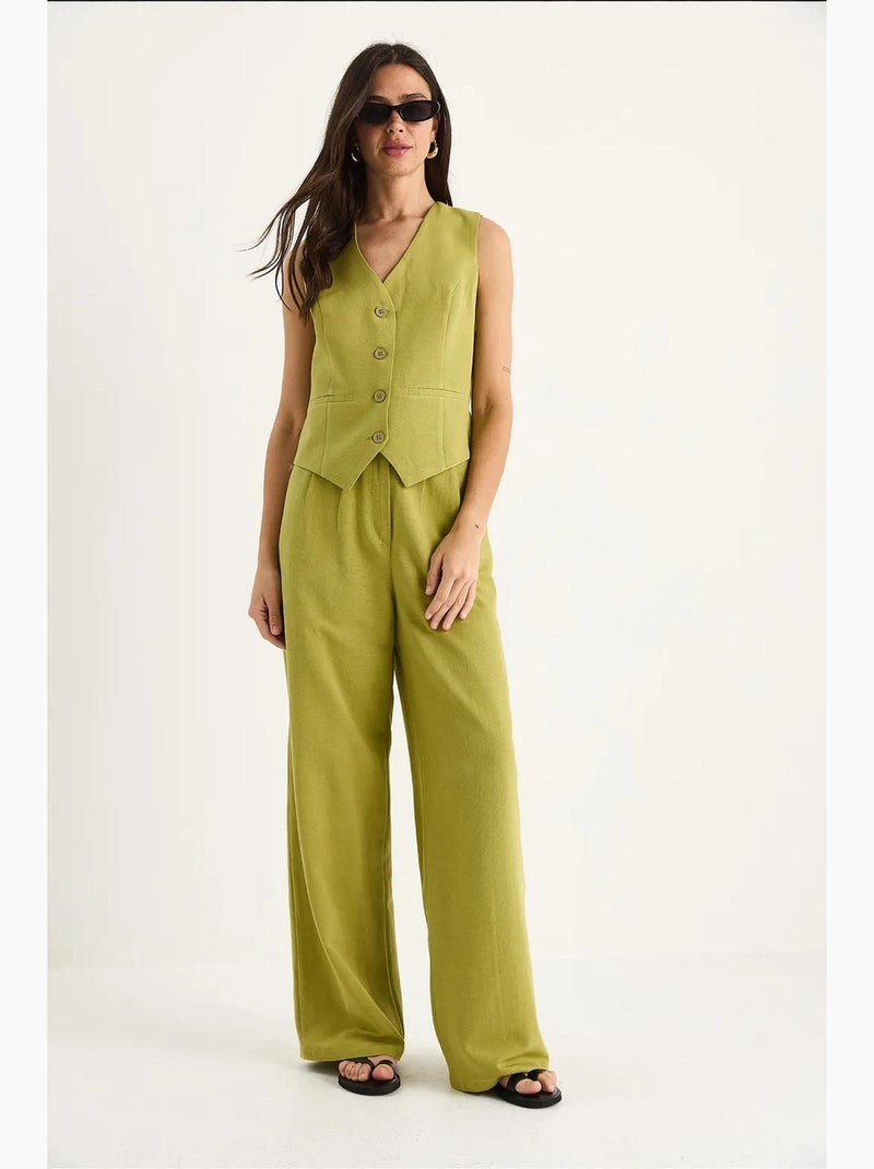 Set coord a due pezzi con gilet con scollo a v e pantaloni a gamba ampia lucci Verde tiglio - Kiabi