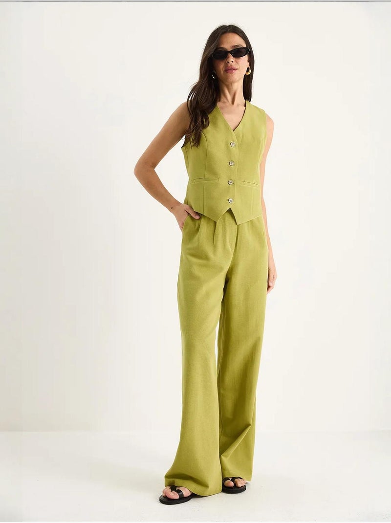 Set coord a due pezzi con gilet con scollo a v e pantaloni a gamba ampia lucci Verde tiglio - Kiabi