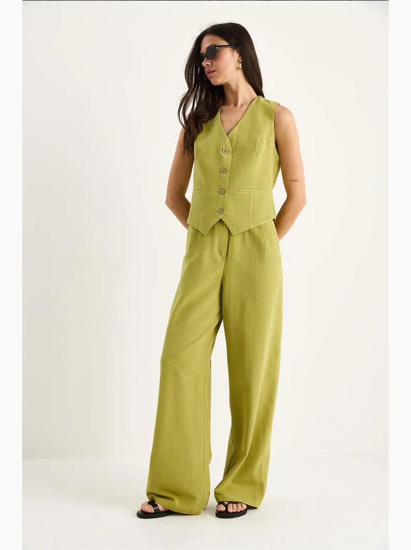 Set coord a due pezzi con gilet con scollo a v e pantaloni a gamba ampia lucci Verde tiglio - Kiabi