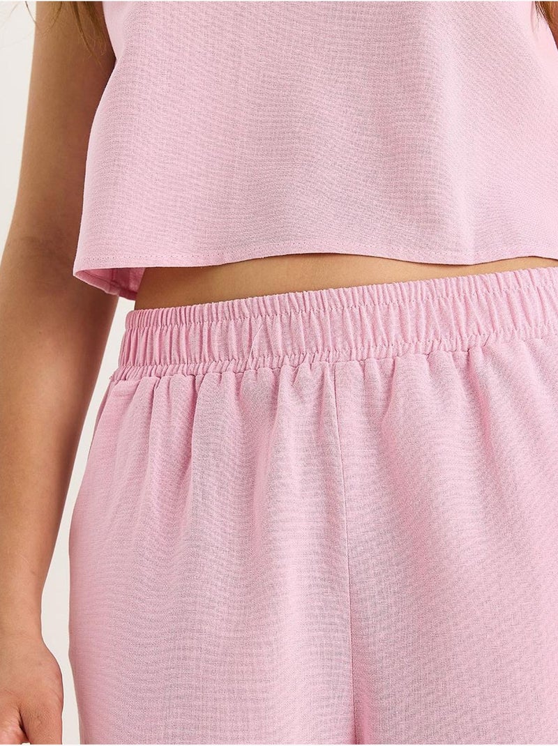 Set coord a due pezzi in misto lino con girocollo senza maniche lucci Rosa pallido - Kiabi