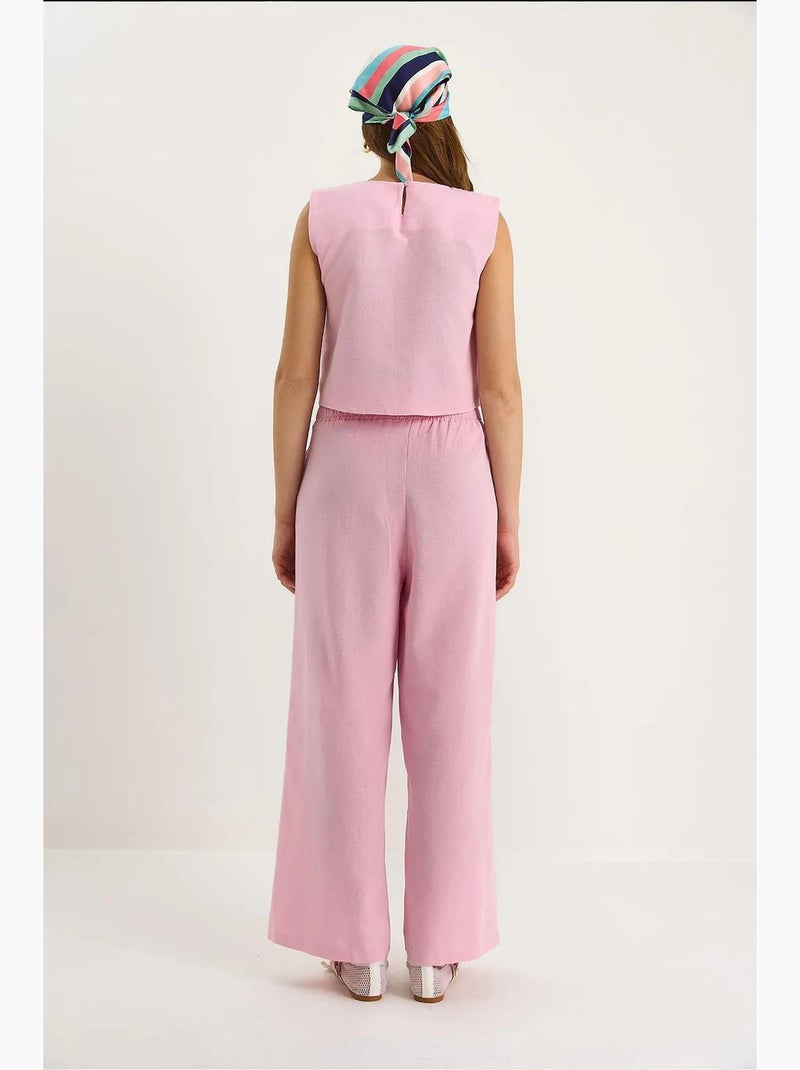 Set coord a due pezzi in misto lino con girocollo senza maniche lucci Rosa pallido - Kiabi