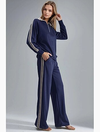 Set coordinato a due pezzi a righe con pantaloni a gamba ampia e colletto con zip hiccup