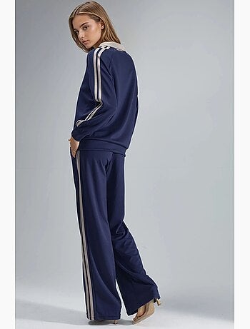 Set coordinato a due pezzi a righe con pantaloni a gamba ampia e colletto con zip hiccup