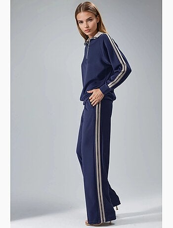Set coordinato a due pezzi a righe con pantaloni a gamba ampia e colletto con zip hiccup