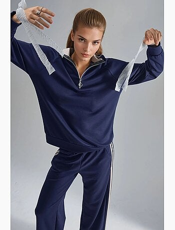Set coordinato a due pezzi a righe con pantaloni a gamba ampia e colletto con zip hiccup