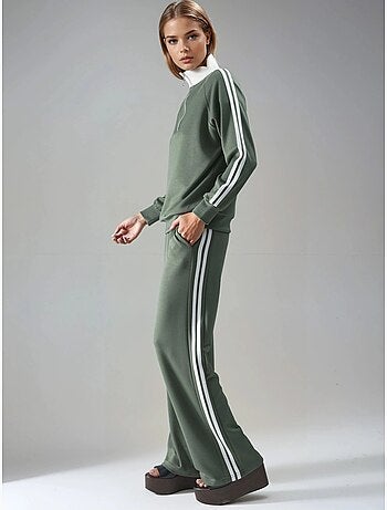Set coordinato a due pezzi a righe con pantaloni a gamba ampia e colletto con zip hiccup