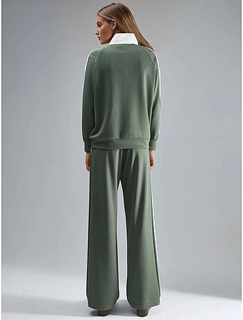 Set coordinato a due pezzi a righe con pantaloni a gamba ampia e colletto con zip hiccup