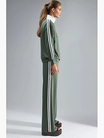 Set coordinato a due pezzi a righe con pantaloni a gamba ampia e colletto con zip hiccup
