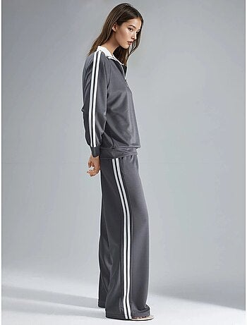 Set coordinato a due pezzi a righe con pantaloni a gamba ampia e colletto con zip hiccup