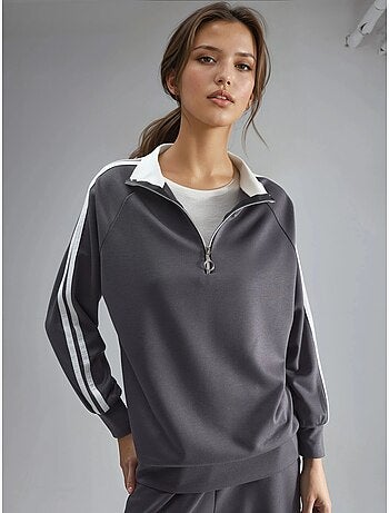 Set coordinato a due pezzi a righe con pantaloni a gamba ampia e colletto con zip hiccup
