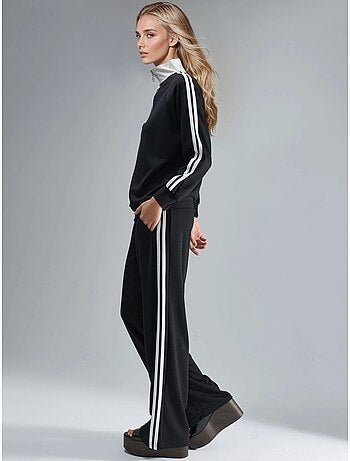 Set coordinato a due pezzi a righe con pantaloni a gamba ampia e colletto con zip hiccup