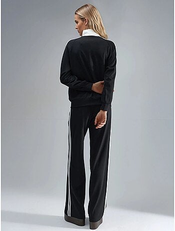 Set coordinato a due pezzi a righe con pantaloni a gamba ampia e colletto con zip hiccup