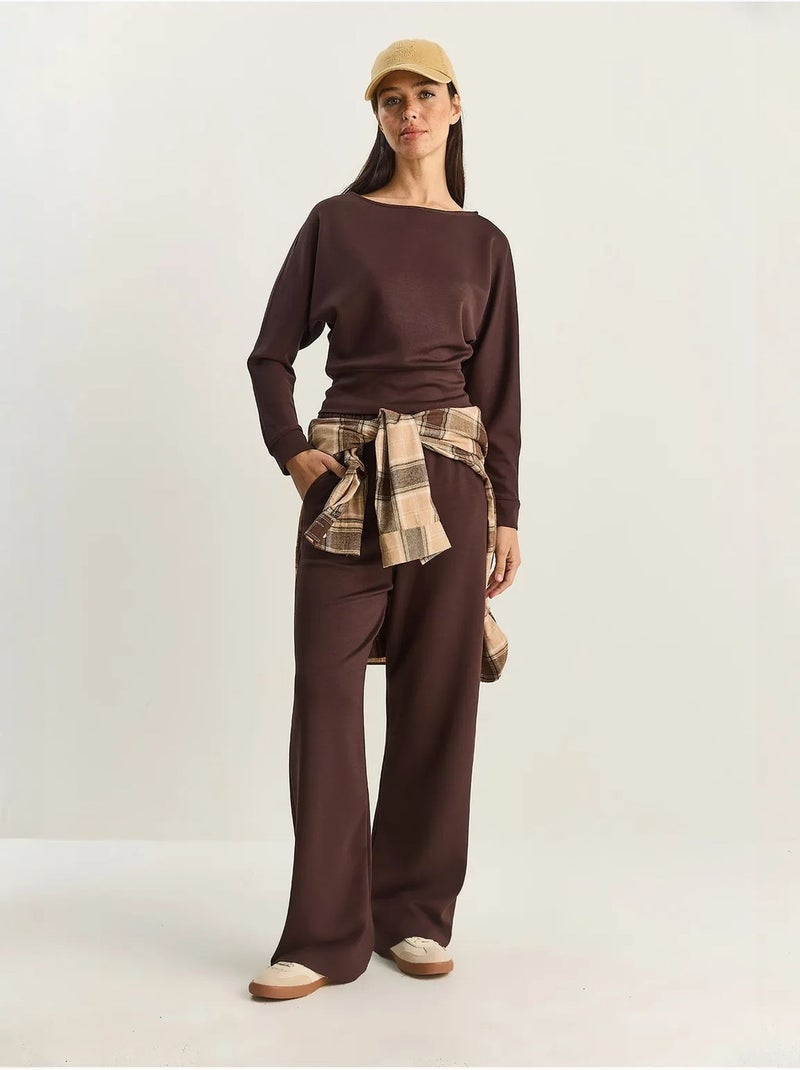 Set coordinato a due pezzi in maglia con colletto asimmetrico e vita alta lucci Marrone cioccolato - Kiabi
