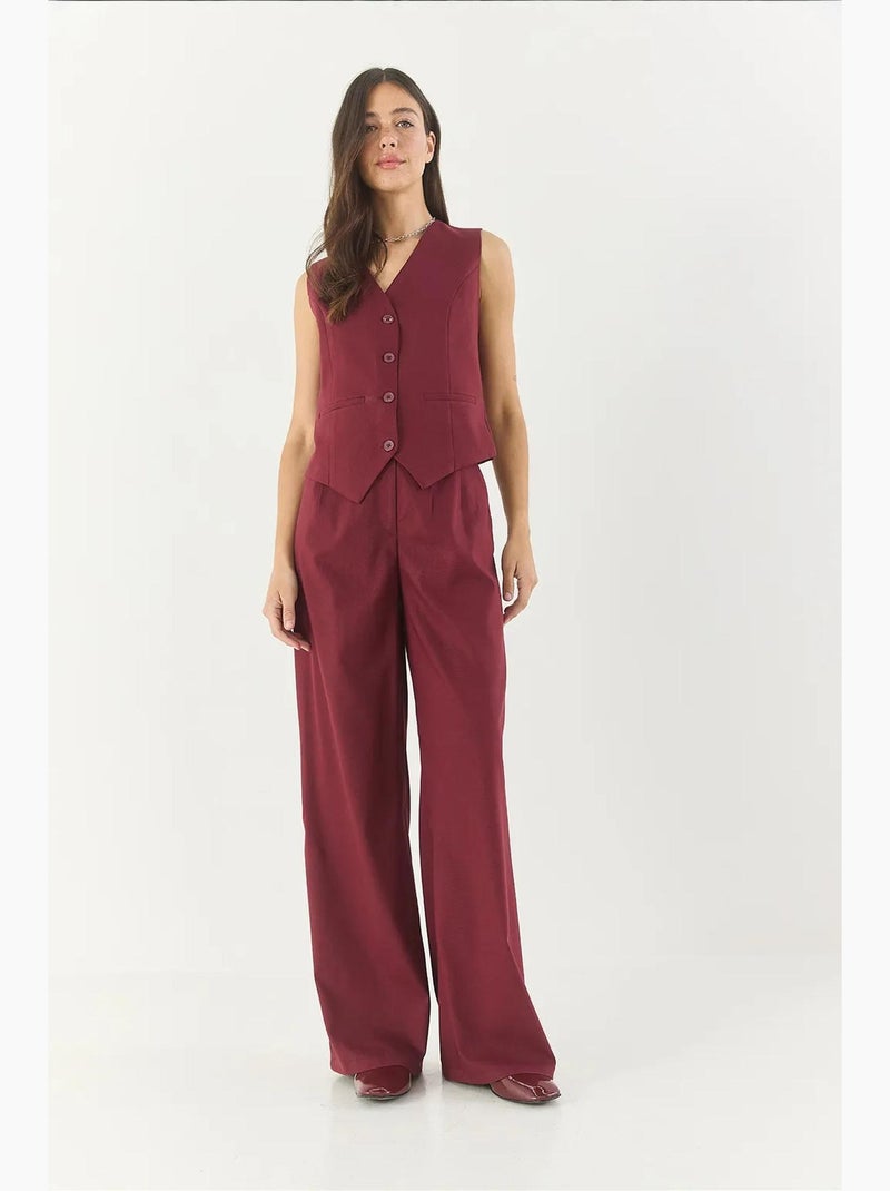 Set coordinato con gilet senza maniche con scollo a v e pantaloni a gamba ampia lucci Rosso bordeaux - Kiabi