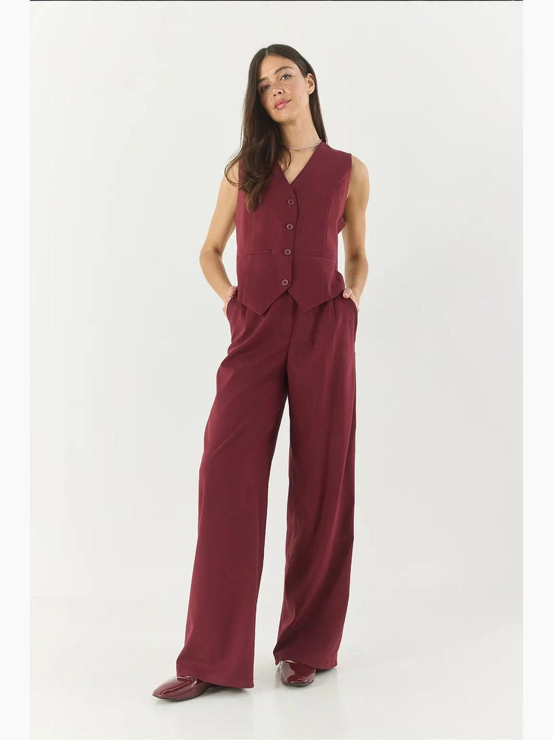 Set coordinato con gilet senza maniche con scollo a v e pantaloni a gamba ampia lucci Rosso bordeaux - Kiabi