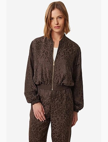 Set coordinato con stampa leopardata a vita alta con colletto bomber istanbul