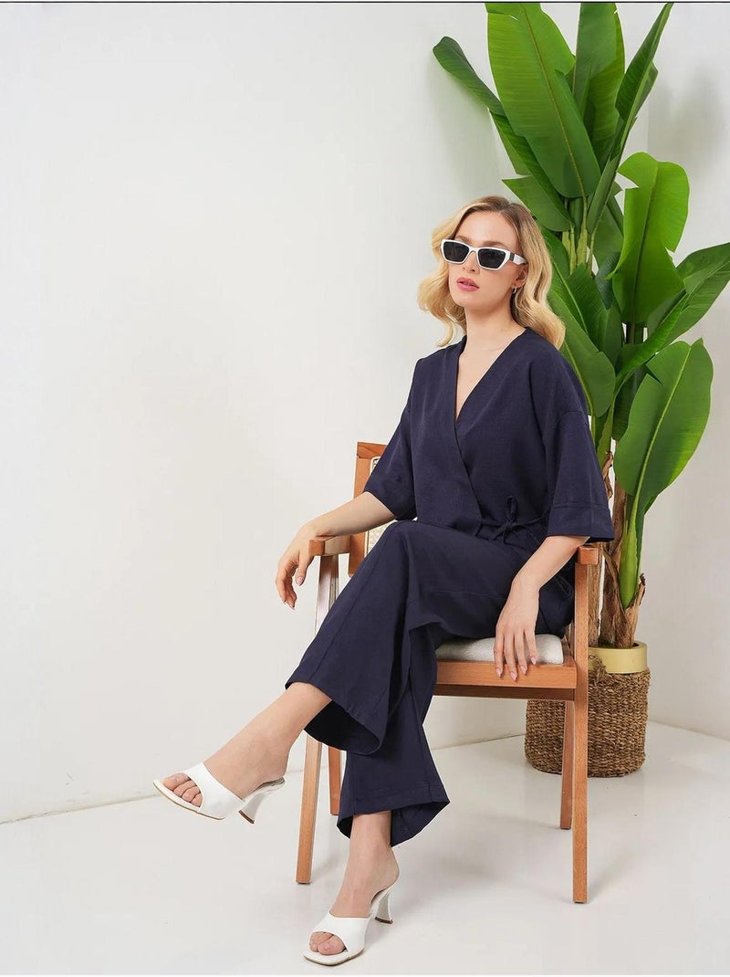 Set coordinato di pantaloni kimono oversize con scollo a v e chiusura con laccetto bdart Blu marino - Kiabi