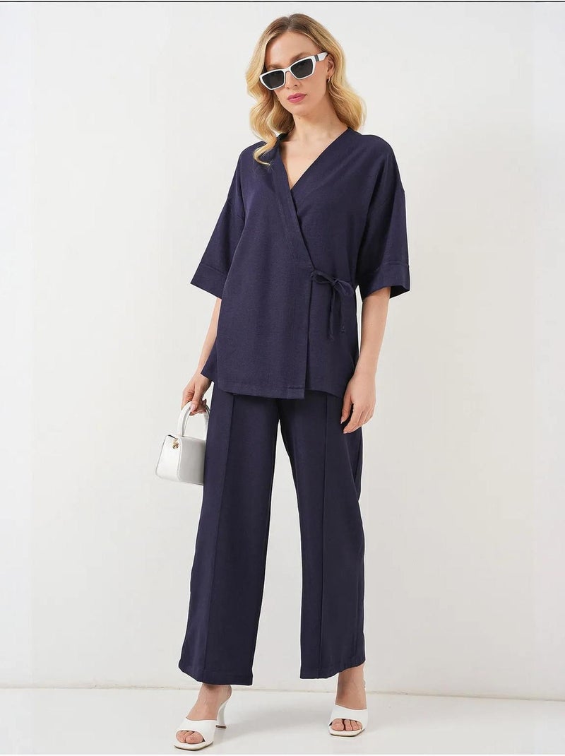 Set coordinato di pantaloni kimono oversize con scollo a v e chiusura con laccetto bdart Blu marino - Kiabi
