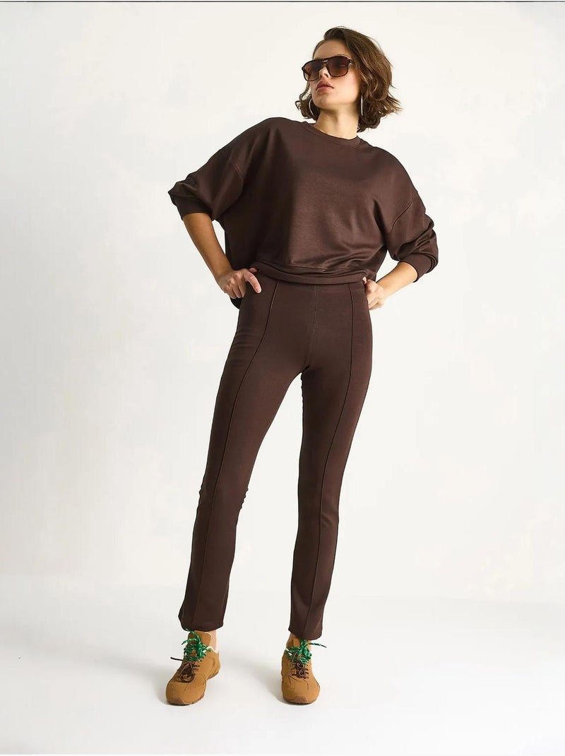 Set coordinato due pezzi aderente con maniche lunghe e girocollo lucci Marrone cioccolato - Kiabi