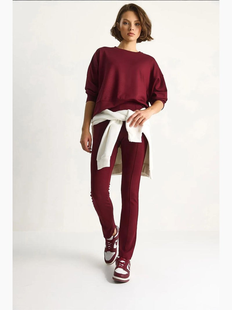 Set coordinato due pezzi aderente con maniche lunghe e girocollo lucci Rosso bordeaux - Kiabi
