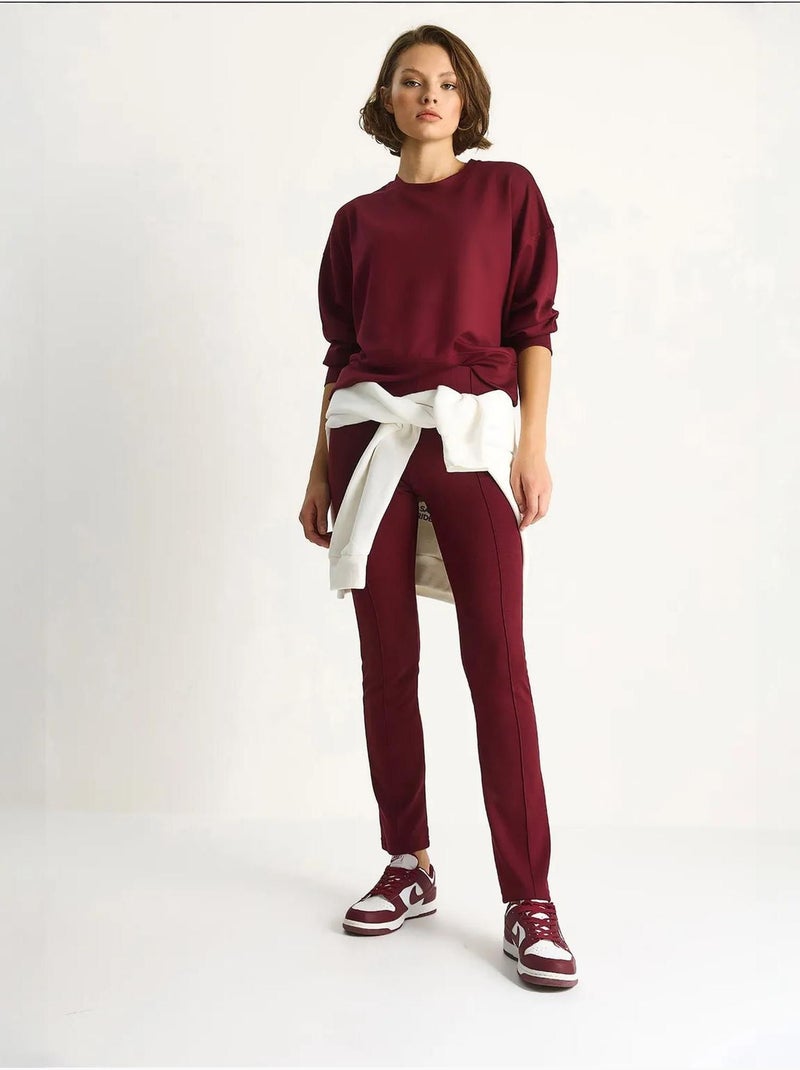 Set coordinato due pezzi aderente con maniche lunghe e girocollo lucci Rosso bordeaux - Kiabi
