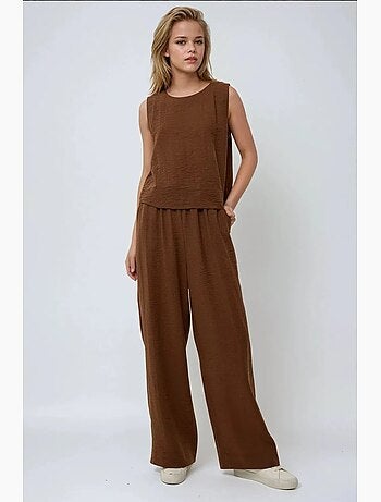 Set coordinato due pezzi con camicetta effetto lino e pantaloni a vita elastica hiccup